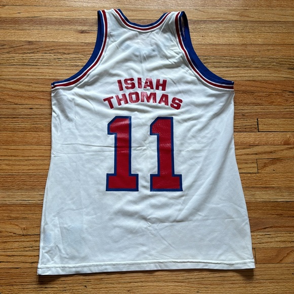 Vintage 1980s Isiah Thomas Detroit Pistons Jersey / Large / Sand Knit / Rare - Picture 5 of 8
